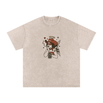 Petty Threads Co - Haloed & Unbothered - Snow Washed Oversized T-Shirt