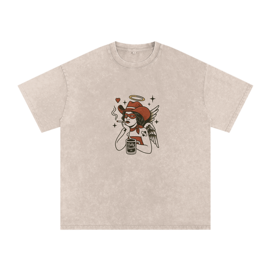 Petty Threads Co - Haloed & Unbothered - Snow Washed Oversized T-Shirt