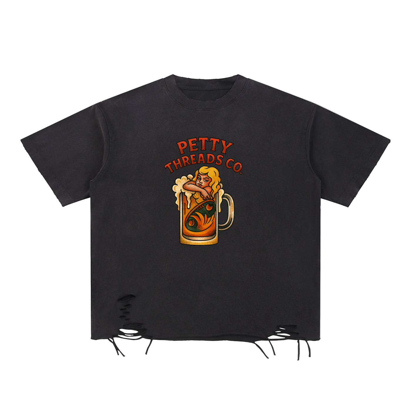 Petty Threads Co - Bar Fly Blonde - Snow Washed Raw-Hem T-Shirt