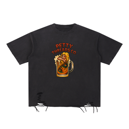 Petty Threads Co - Bar Fly Blonde - Snow Washed Raw-Hem T-Shirt