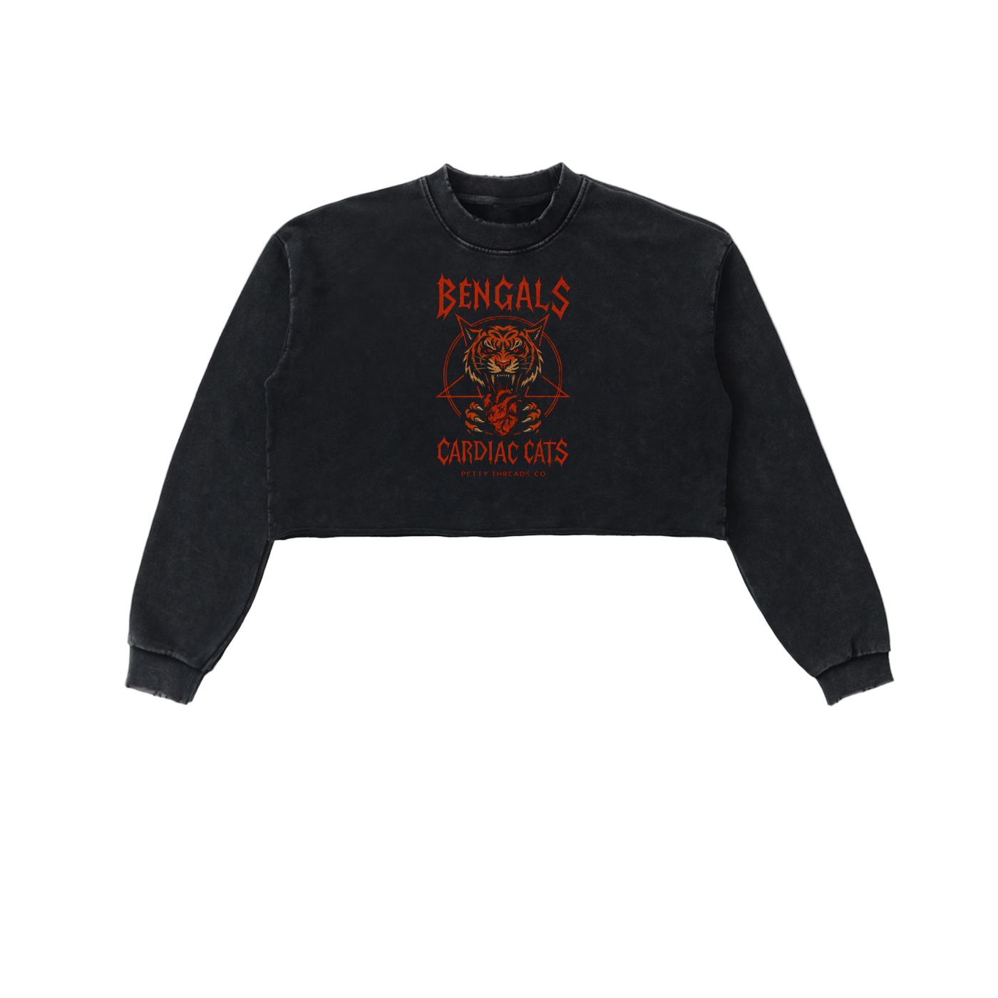 Petty Threads Co - Cardiac Crush Crop - Snow Washed Raw Edge Cropped Sweatshirt