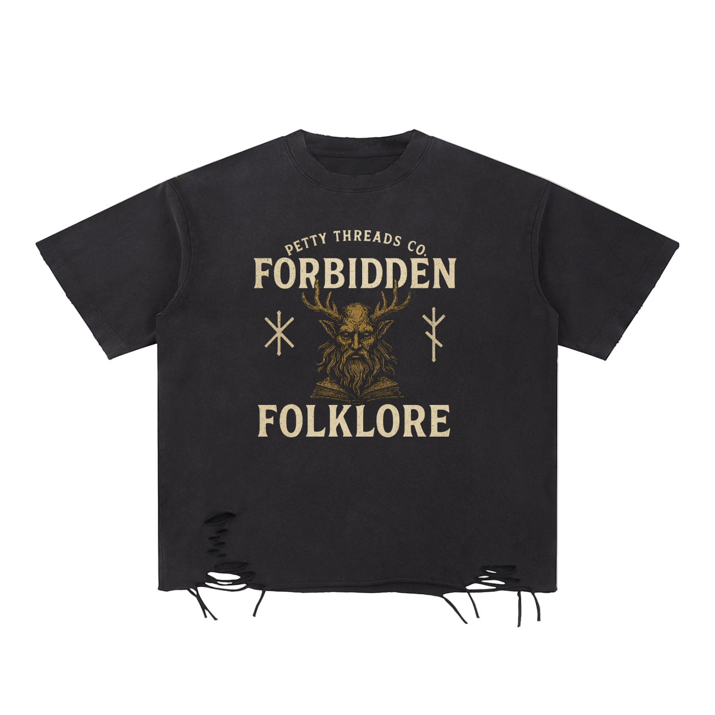 Petty Threads Co - Forbidden Folklore - Snow Washed Raw-Hem T-Shirt