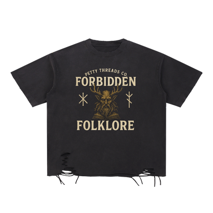 Petty Threads Co - Forbidden Folklore - Snow Washed Raw-Hem T-Shirt