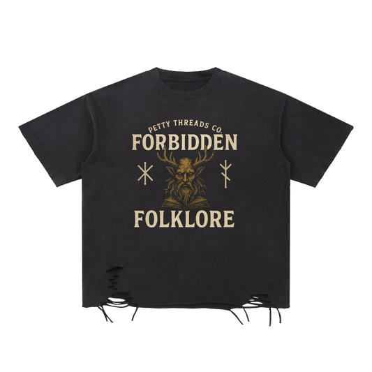 Petty Threads Co - Forbidden Folklore - Snow Washed Raw-Hem T-Shirt