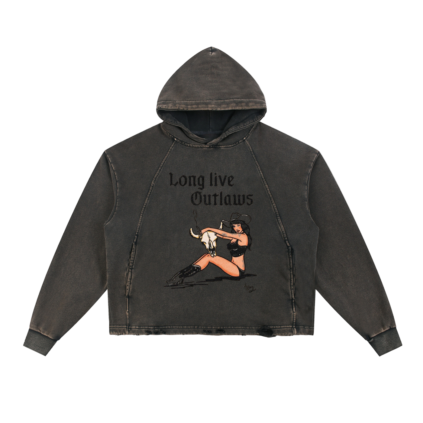 Petty Threads Co - Long Live the Petty Outlaws - Vintage Washed Frayed-Hem Hoodie