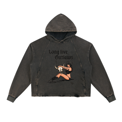 Petty Threads Co - Long Live the Petty Outlaws - Vintage Washed Frayed-Hem Hoodie