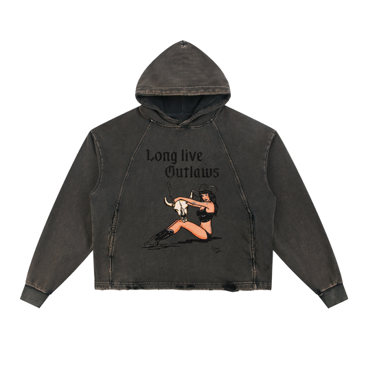 Petty Threads Co - Long Live the Petty Outlaws - Vintage Washed Frayed-Hem Hoodie