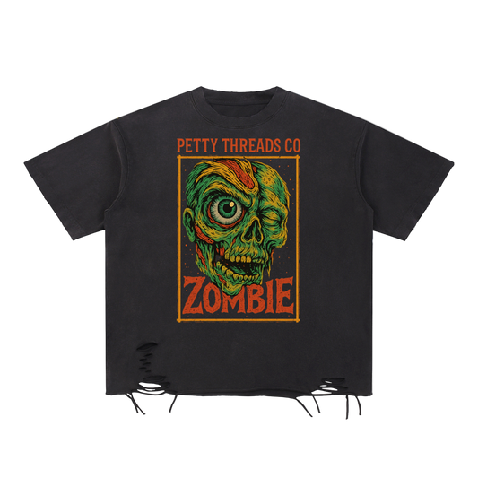 Petty Threads Co - Dead Inside, Still Petty - Snow Washed Raw-Hem T-Shirt